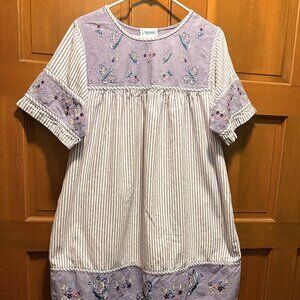 VTG NATIONAL Lavender striped Butterfly floral Embroidered house dress XL